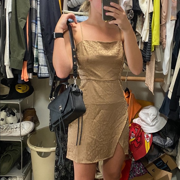 NWOT cheetah/leopard tan satin mini dress - Picture 6 of 10